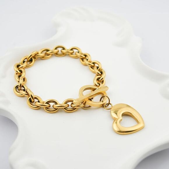 Chunky Chain Heart Charm Bracelet for Women - Picture 1 of 6